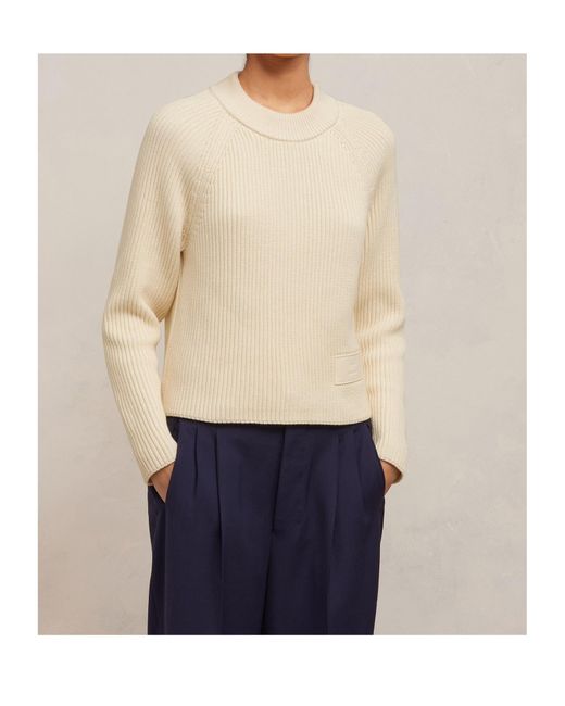 AMI Natural Logo Patch Crewneck Jumper