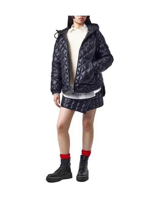 Moncler Blue Diamond-Quilted Hooded Puffer Jacket