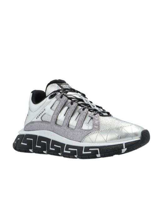Versace Gray Logo-Print Shimmer Sneakers for men