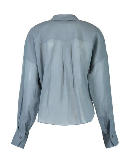 Brunello Cucinelli Blue Long-Sleeved Taffeta Shirt
