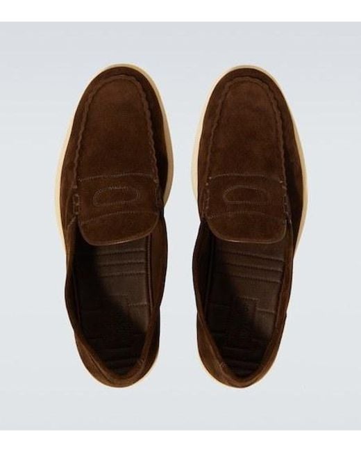 John Lobb Brown Pace Suede Loafers for men