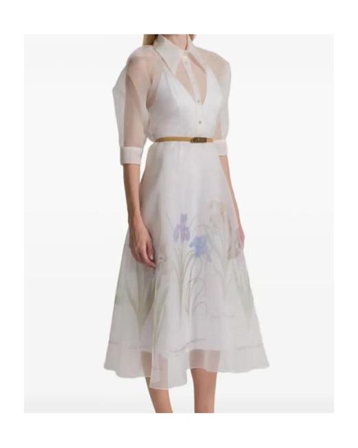 Alberta Ferretti White Collared Short-Sleeved Dress