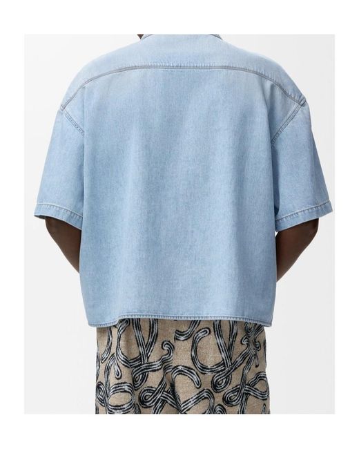 Loewe Blue Anagram-Embroidered Short-Sleeved Shirt for men