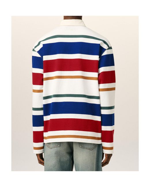AMI Red Striped Cotton Polo With Ami Patch for men