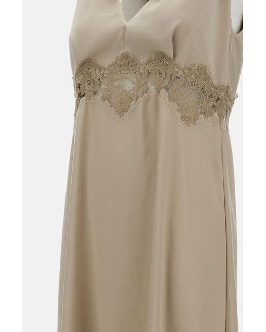 P.A.R.O.S.H. Natural Lace-Detail V-Neck Midi Dress