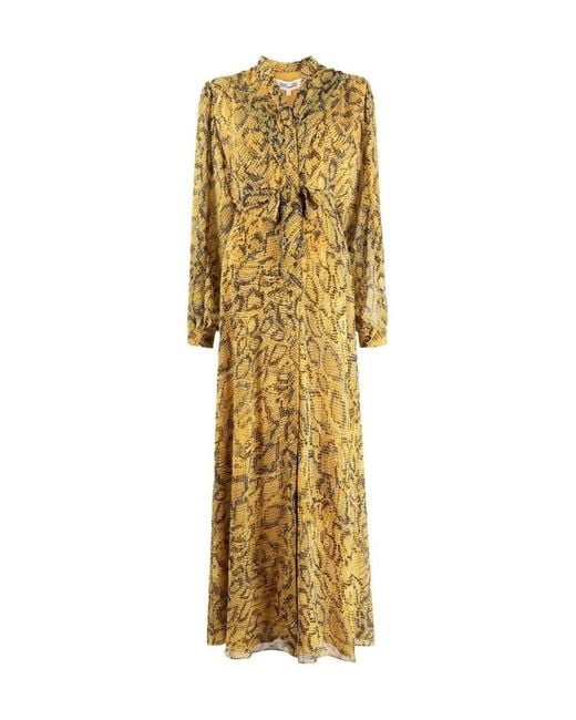 Diane von Furstenberg Metallic Belted Snake-Print Maxi Dress