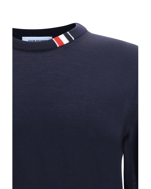 Thom Browne Blue Rwb Stripe Detailed Crewneck Jumper for men