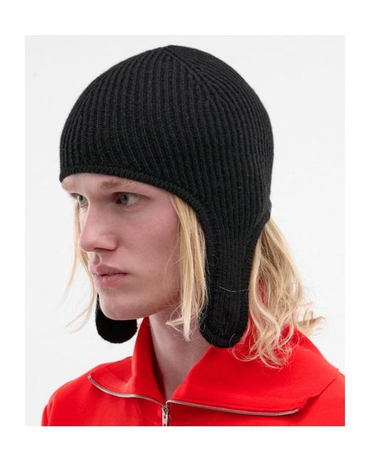 MM6 by Maison Margiela Black Ribbed-Knit Ear-Flap Hat for men