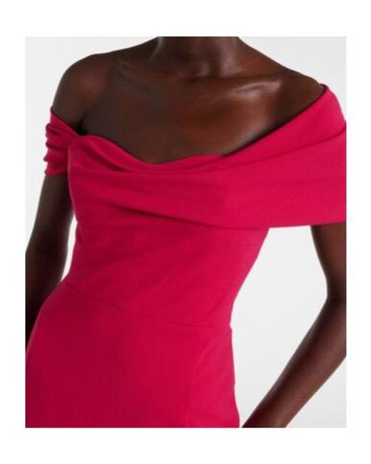 Carolina Herrera Red Off-Shoulder Wool-Blend Cocktail Dress