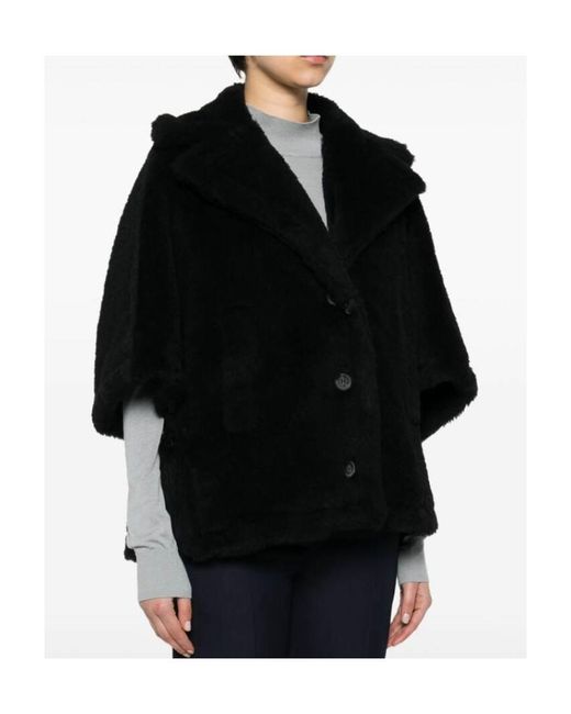 Max Mara Black Single-Breasted Teddy Coat