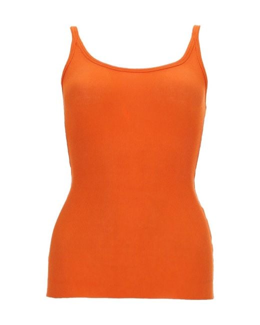 MSGM Orange Ribbed Logo Tank Top