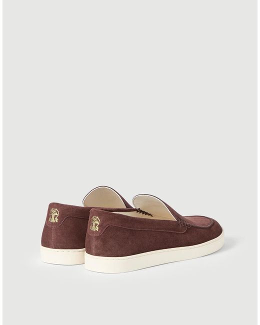 Brunello Cucinelli Brown Chevron-Effect Suede Loafer Sneakers for men