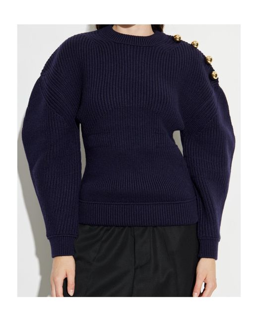 Lanvin Blue Balloon Sleeved Ribbed Jumper
