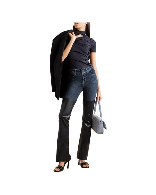 L'Agence Blue Coated High-Waisted Flared Jeans