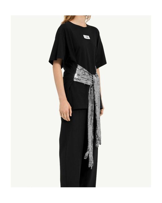 MM6 by Maison Margiela Black Roundneck Label T-Shirt