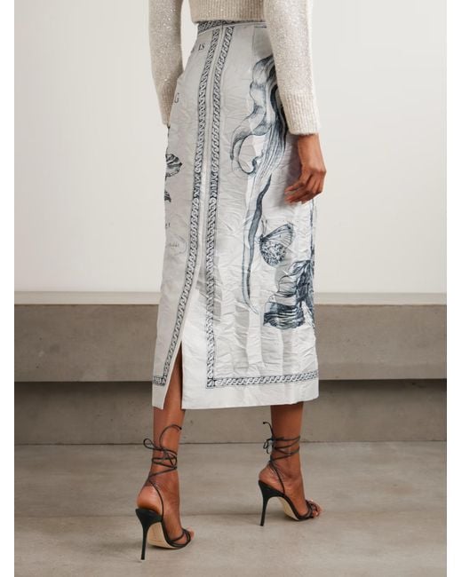 Erdem Blue Printed Pleated Midi Skirt