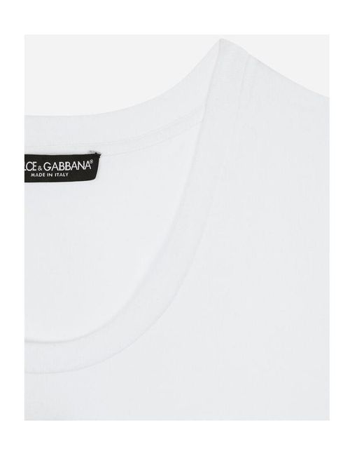 Dolce & Gabbana White Logo Embroidered Crewneck T-Shirt