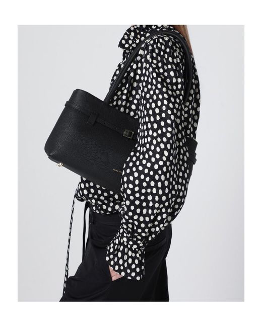 MANU Atelier Black Buckle-Strap Tubular-Handles Tote Bag
