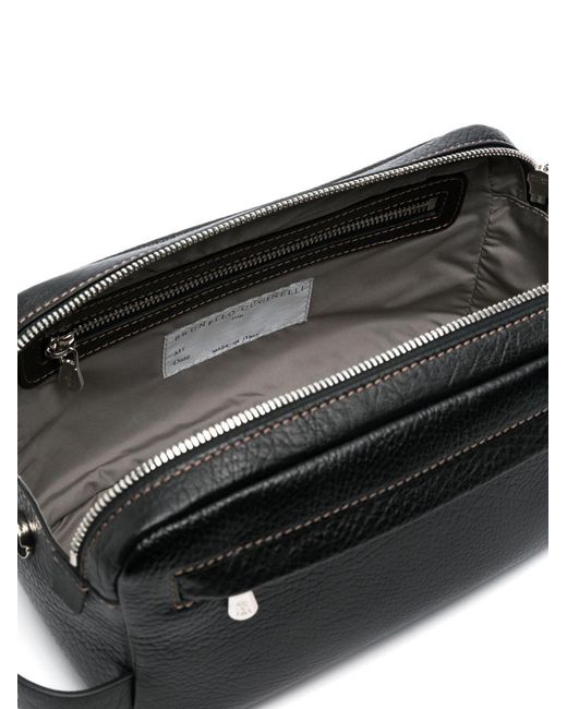 Brunello Cucinelli Black Leather Toiletry Bag for men