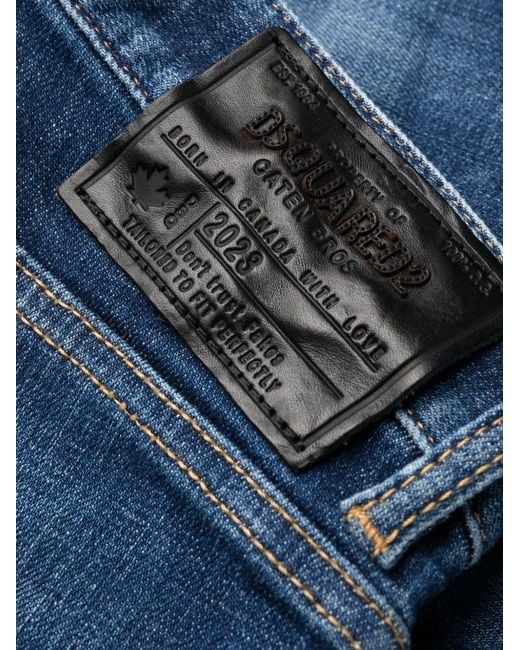 DSquared² Blue Mid-Rise Distressed Jeans