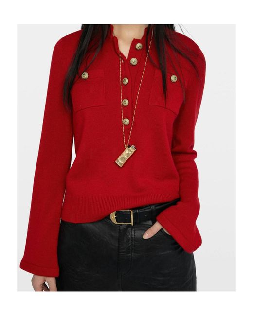 Zadig & Voltaire Red Lucas Button-Detailed Sweater