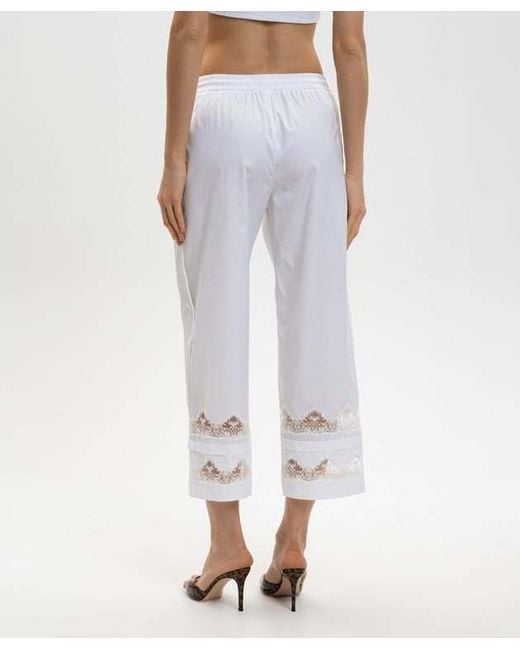 Ermanno Scervino White Lace-Trim Cropped Trousers