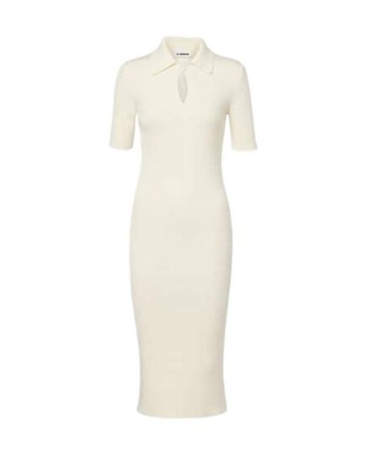 Jil Sander White Knitted Wool Midi Dress
