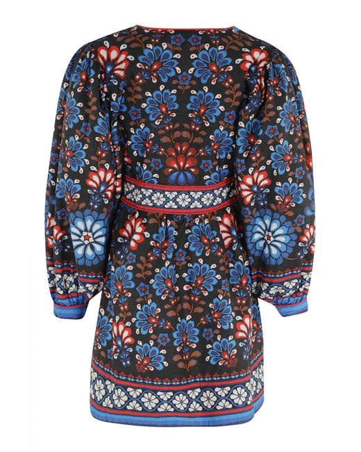 Farm Rio Blue Latina Scarf Floral Mini Dress