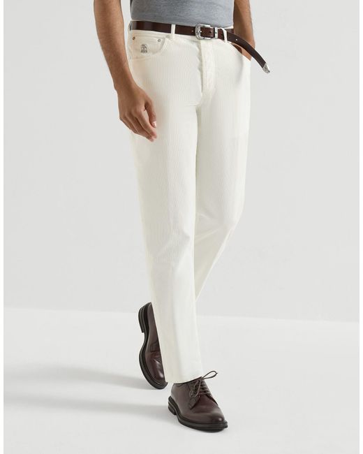 Brunello Cucinelli White Garment-Dyed Five-Pocket Italian-Fit Trousers for men