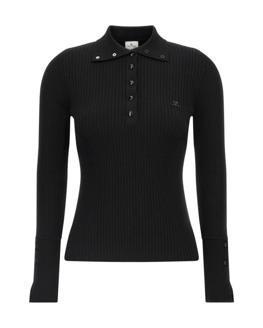 Courreges Black Ribbed Polo Top