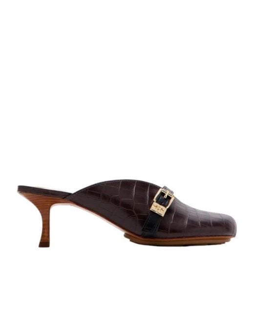 Ganni Brown Buckle-Detailed Emboosed Heeled Sandals