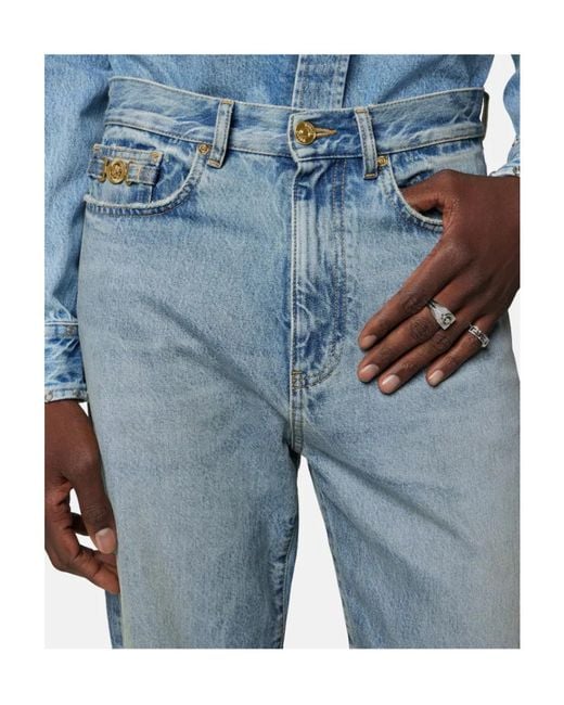 Versace Blue Logo-Patch Pencil Jeans for men