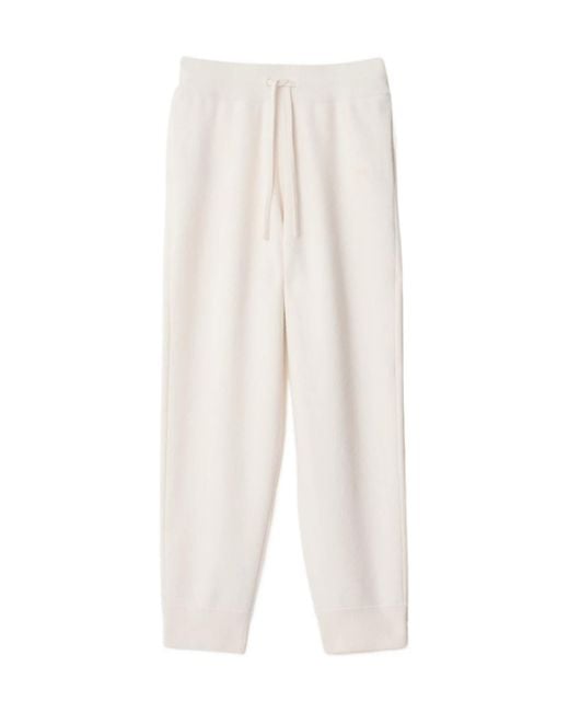 Burberry White Logo Embroidered Tapered Knitted Trousers