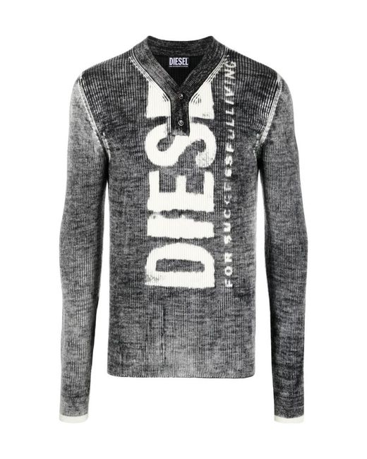 DIESEL Gray Logo-Print Ribbed T-Shirt for men