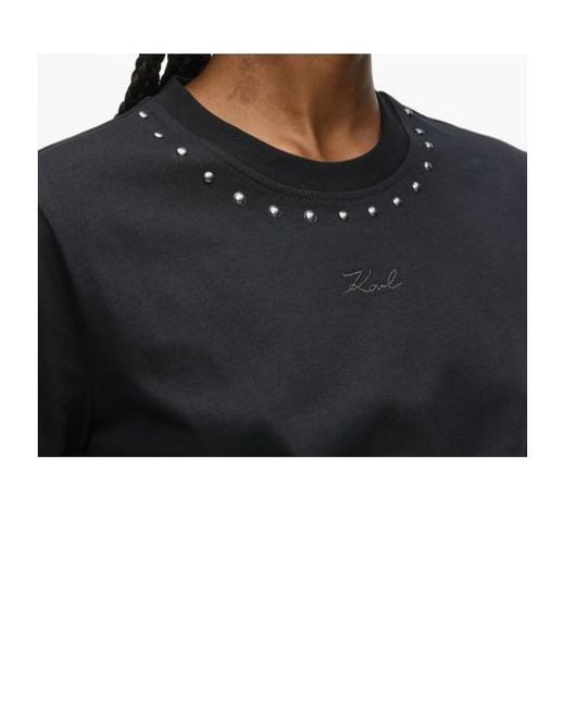 Karl Lagerfeld Black Stud-Embellished Crew-Neck T-Shirt