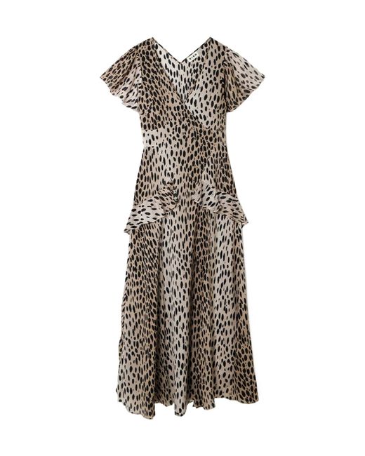 Rixo Natural Evie Ruffled Leopard-Print Silk-Chiffon Midi Dress