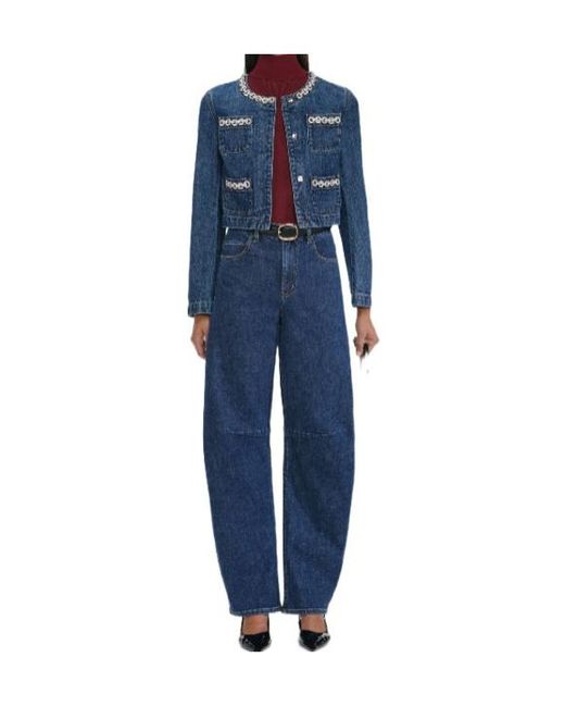 Self-Portrait Blue Embellished Trim Denim Jacket