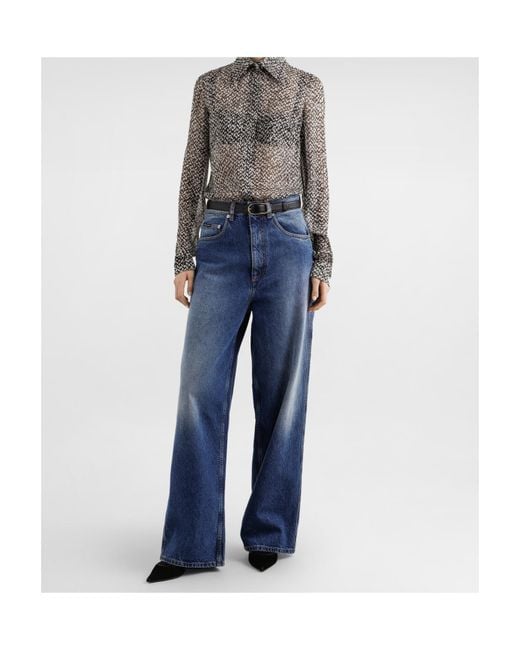 Dolce & Gabbana Gray Pleated-Collar Print Shirt