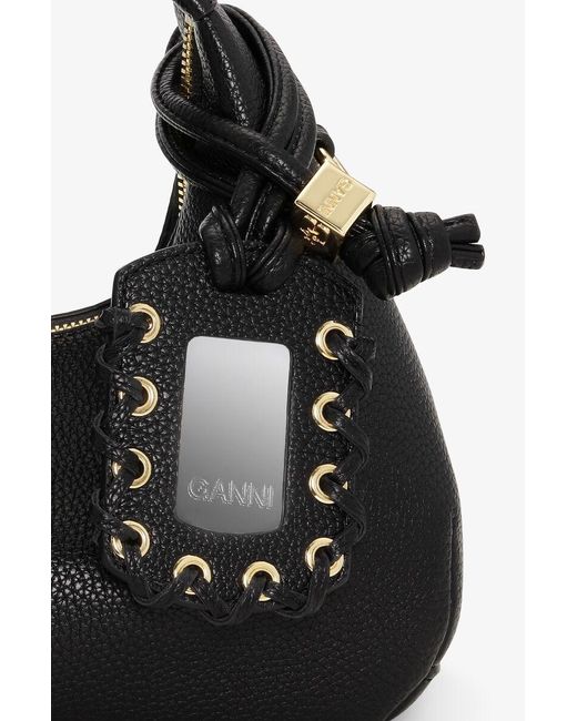 Ganni Black Butterfly Logo Mini Hobo Bag