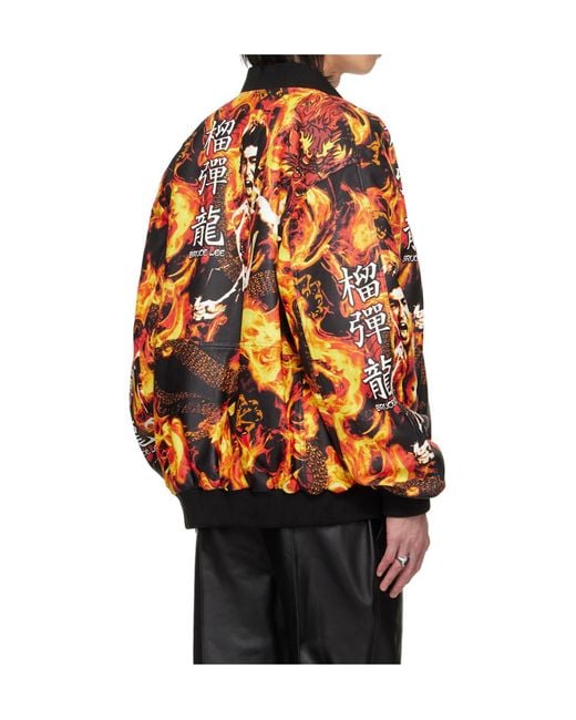 Lu'u Dan Orange Bruce Lee X Collaboration Printed Bomber Leather Jacket for men