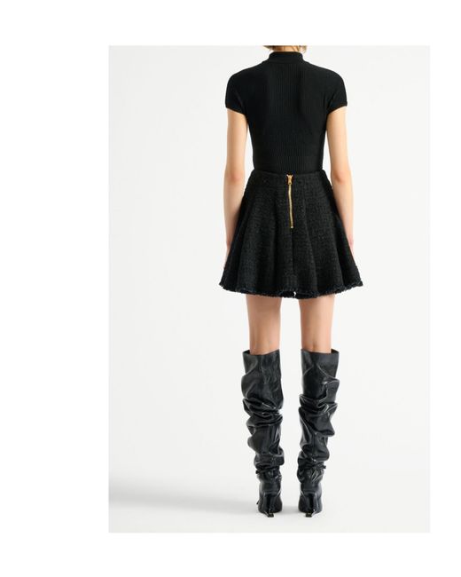 Balmain Black Flared Tweed Skirt