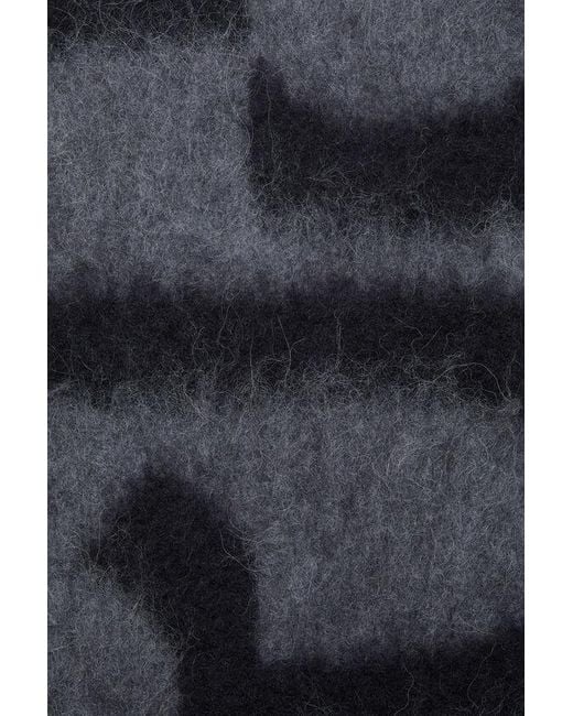 Acne Black Logo Patch Fringed Edge Scarf
