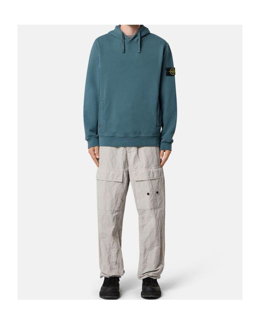 Stone Island Blue Logo Patch Drawstring Hoodie for men