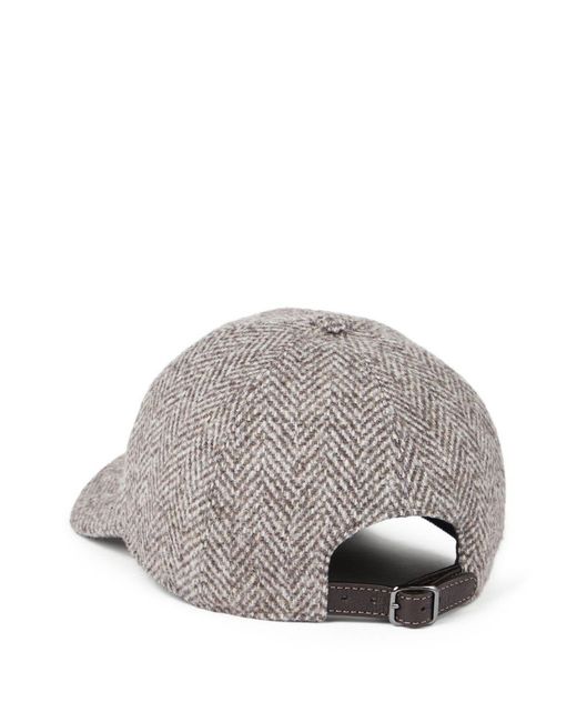 Brunello Cucinelli Gray Herringbone Tweed Curved Brim Cap