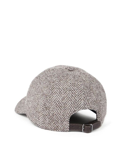Brunello Cucinelli Gray Herringbone Tweed Curved Brim Cap
