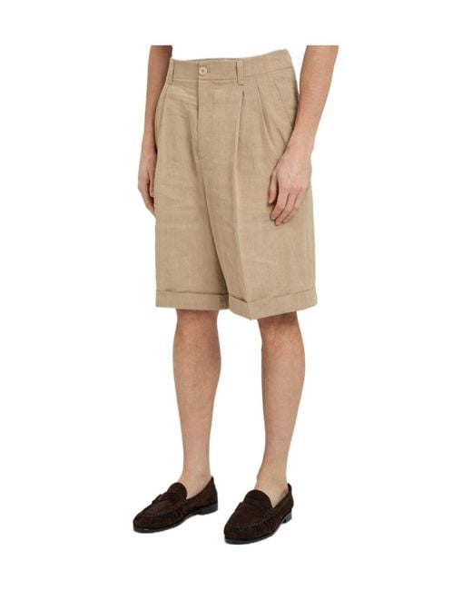 Jacquemus Natural Herringbone Linen-Blend Shorts for men