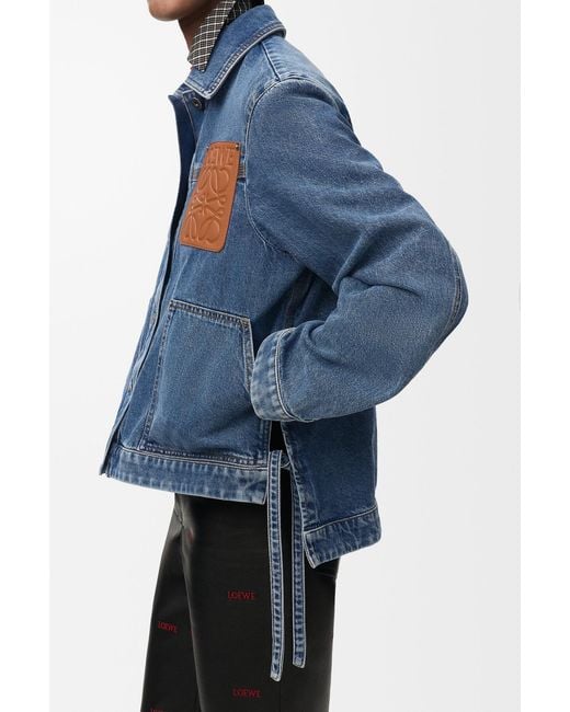 Loewe Blue Anagram-Patch Leather Jacket