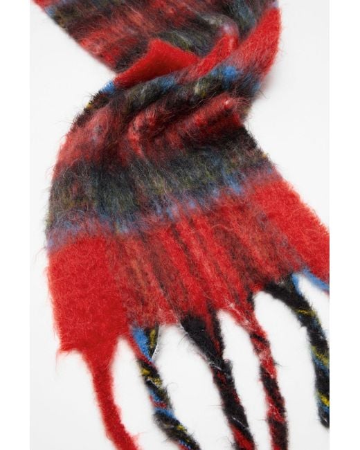 Acne Red Checked Fringed Scarf for men