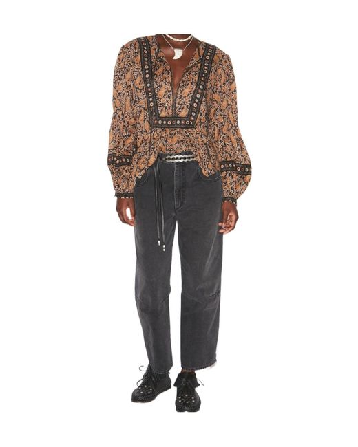 Isabel Marant Brown Blouse With Deep V-Neck And Floral Patterns