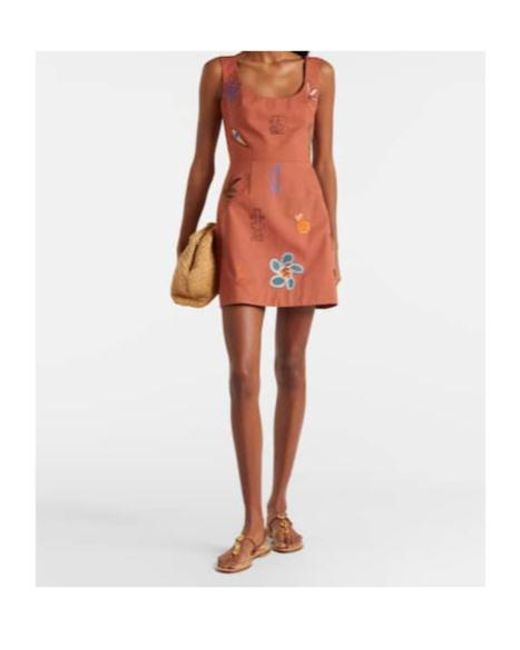 ALÉMAIS Orange Dusty Embroidered Cotton Minidress